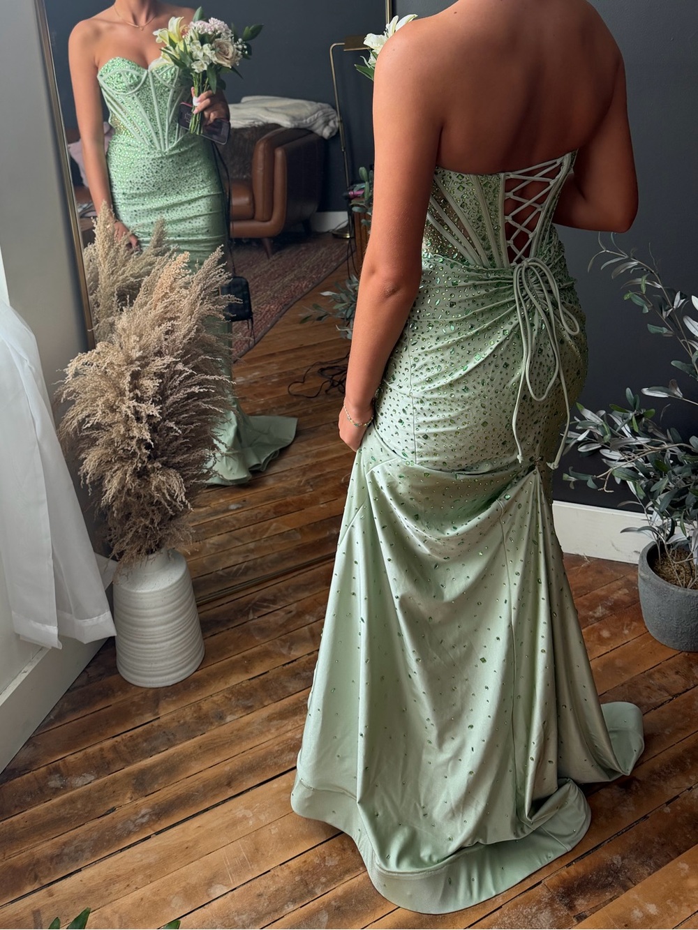 Strapless Corset Embellished Prom Dress